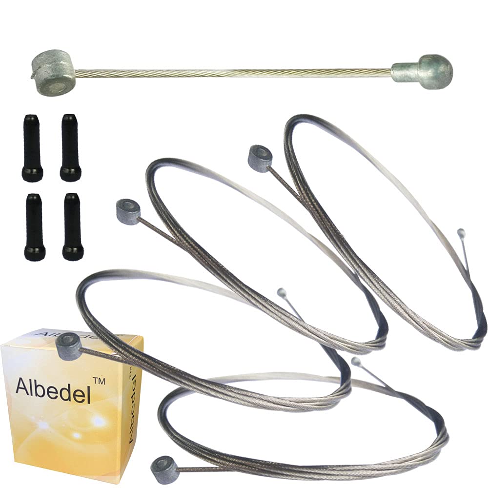 Albedel 4 pcs 2m Long Universal Bicycle Bike Replaceable Brake Inner Wire Cable For Mountain Bike Road Bike MTB + 4 PCs Black Alloy Cable Cap End Tip Crimp