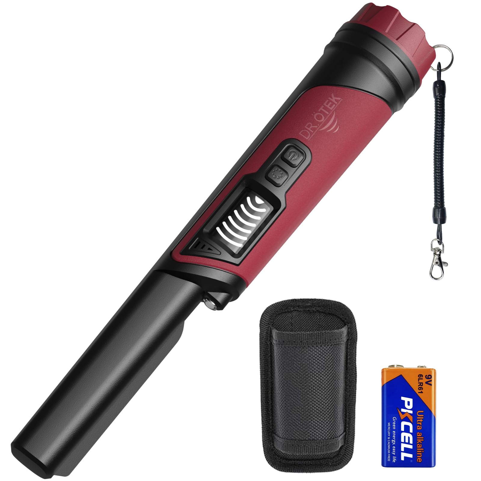 Photo 1 of DR.ÖTEK Metal Detector Pinpointer for Adults & Kids, IP68 Fully Waterproof Underwater Metal Detector Wand Handheld Pin Pointer with LCD Screen & LED Light, 360°High Sensitivity Accuracy Detection, Red