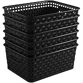 ZHENFAN Black Plastic Woven Storage Baskets, 6-Pack Weave Basket Organizer for Kitchen Office Bathroom