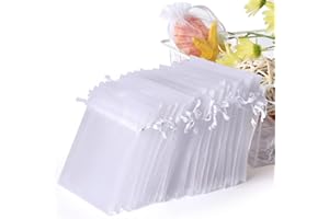 WenTao 100PCS 4x6 (10x15cm) White Sheer Organza Bags for Wedding Favor With Drawstring, Premium Jewelry Pouches Party for Festival Gift ,Candy , Fruit Protection