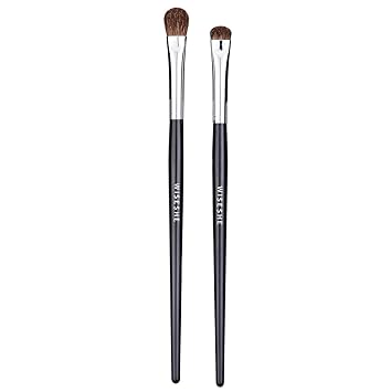 WISESHE Flat Eye Makeup Brush (Set Of 2 With Case) Natural Pony Hair