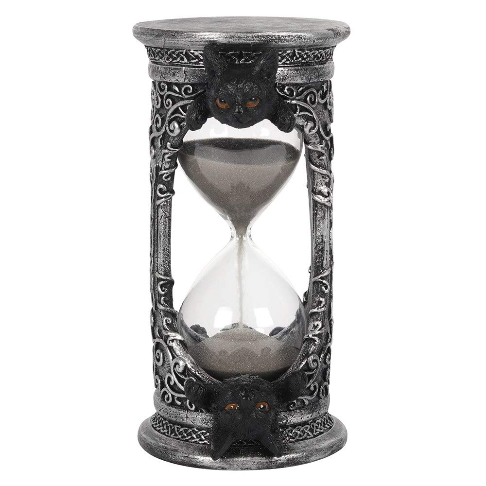 Magical Black Cat Hourglass Timer - 17cm (1 Pc.) - Unique Resin & Plastic Piece, Stylish & Enchanting Design - Perfect for Home & Office