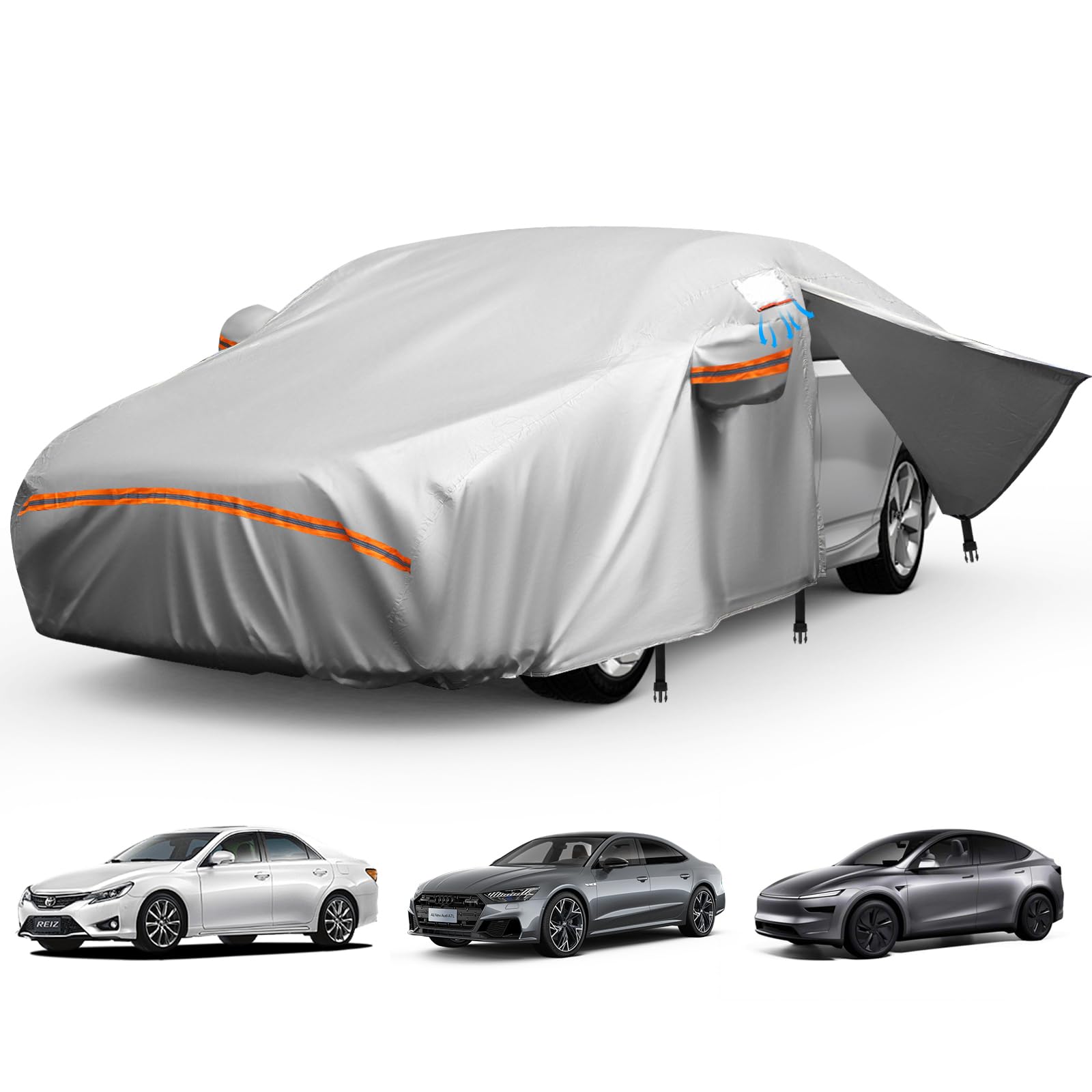 Photo 1 of Sedan Car Cover Waterproof All Weather,Heavy Duty 8 Layers Outdoor Car Covers for Automobiles with Door Zipper and Cotton Lining?Full Exterior Covers Fits for Audi A4 A5,2007-2025 BMW 3 Series