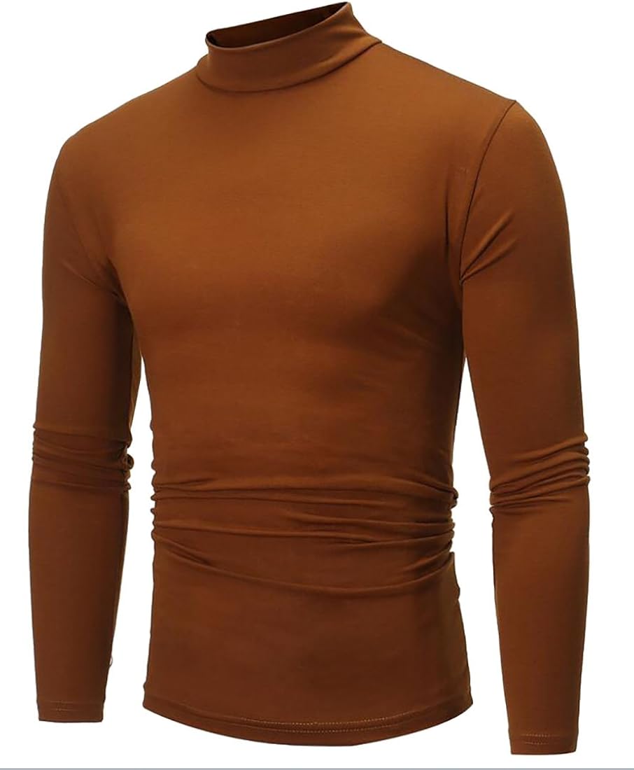 ainr Men�s Casual Slim Solid Color Mock Neck Long Sleeve T