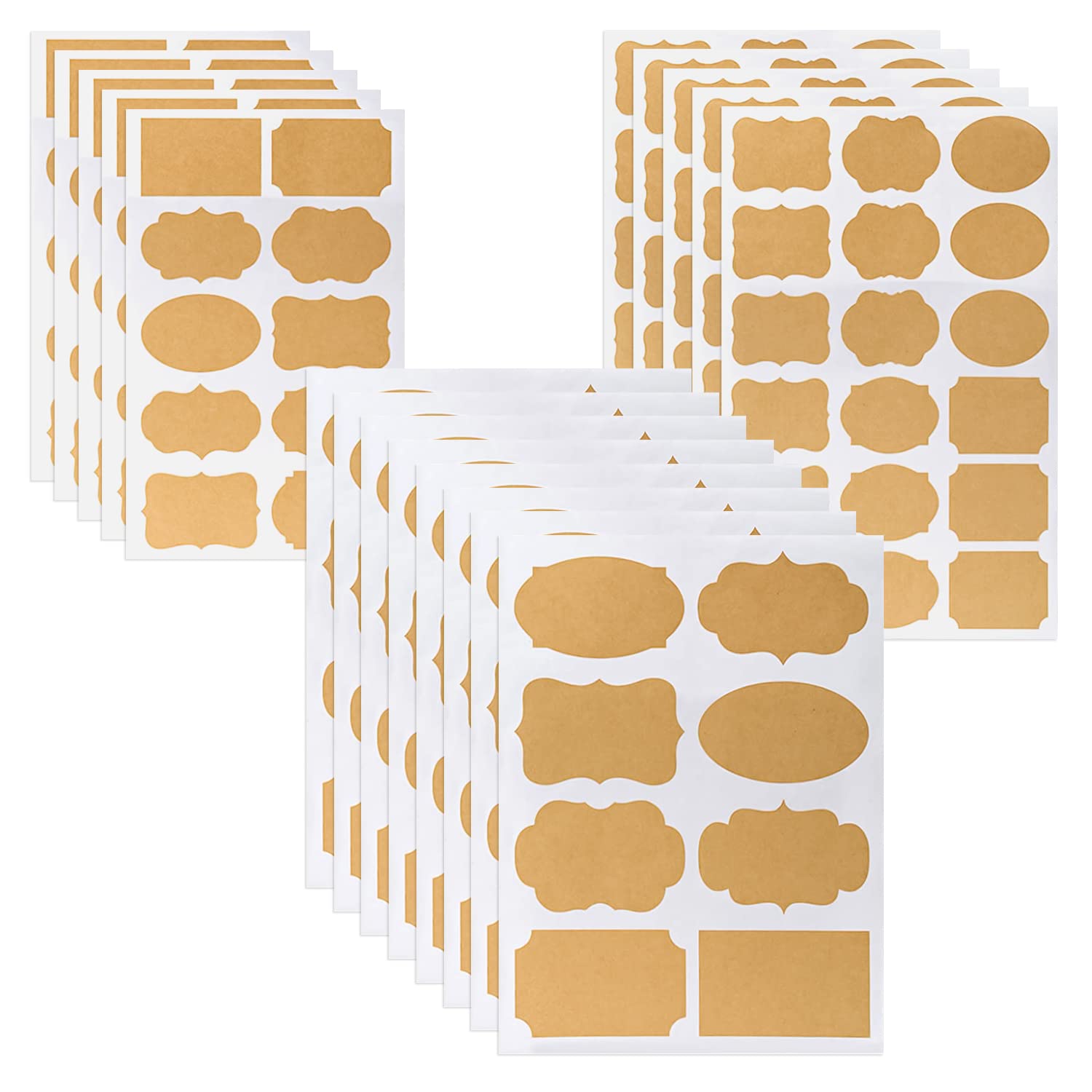 Kraft Labels Self Adhesive Kraft Paper Sticker DIY Blank Kraft Stickers Gift Tags for Essential Oil Bottles, Mason Jars and Gift Decoration, 18 Sheets (204pcs)