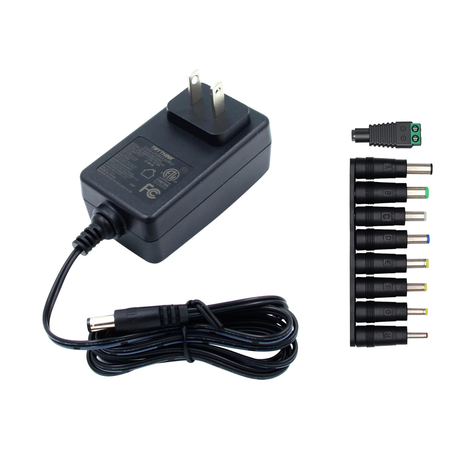 Photo 1 of 24V 1A Power Supply, 6 FT Power Cord ETL Certified AC 100V-240V to DC 24 Volt Power Supply Adapter with 5.5mm x 2.1mm Plug and 9 Interchangeable Plug for LED Strip Lights CCTV Camera DC Pump etc