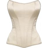 HEBEBRIDAL Vintage Satin Corset Tops for Women Overbust Bodice Bustier | Going Out Corset Lace Up Cincher Bodysuit Shapewear for Daily Casual With Jeans, Skirt, Vacation Wear, Bachelorette Party