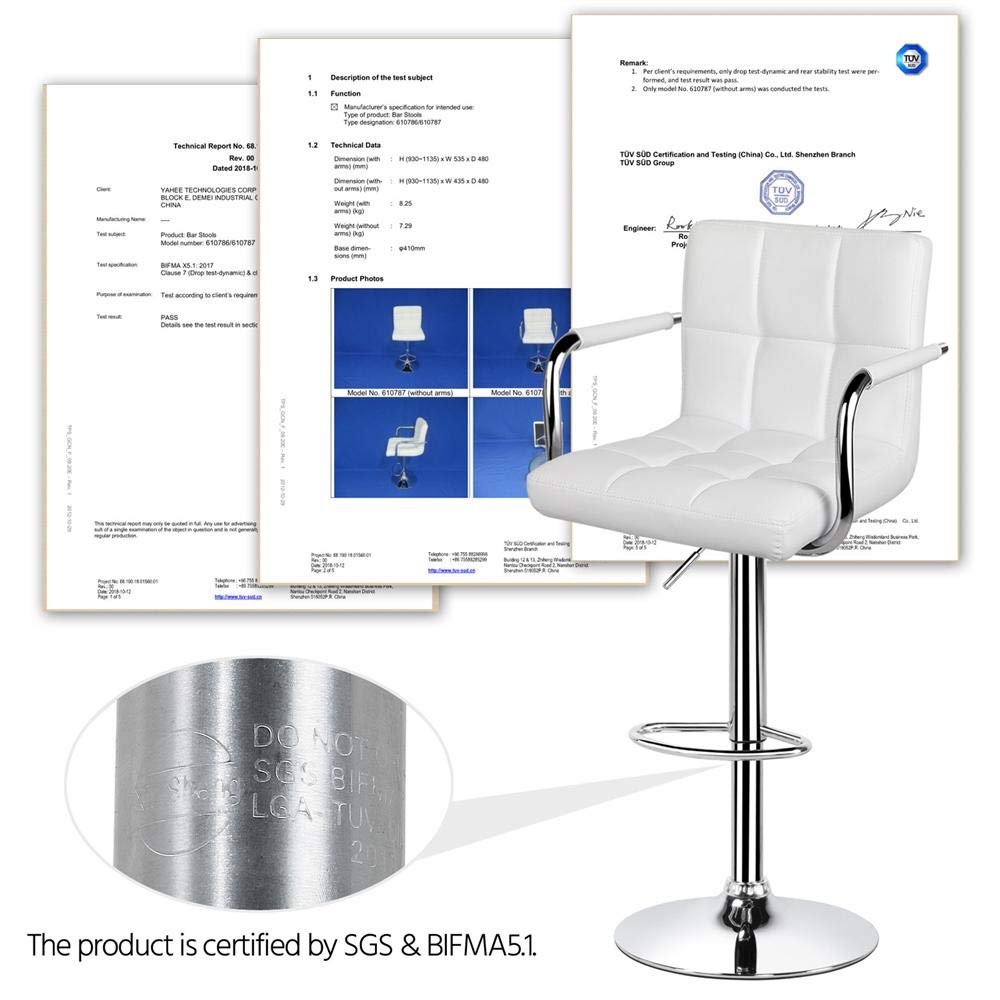 Yaheetech Tall Bar Stools Set of 2 Modern Square PU Leather Adjustable