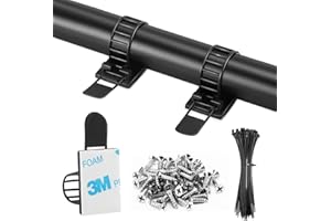 VAMRONE 50Pcs Adhesive Cable Management Clips with 50Pcs Zip Ties, Adjustable Nylon Cable Strap Ties Wire Clips Clamps Organizer with Strong Adhesive Tape, Extra Screw & Hole - 3.35 Inch Black