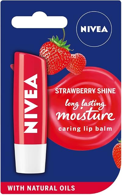 NIVEA Fruity Shine Strawberry Lip Balm 4.8g Pack of 12 Moisturising Shimmery