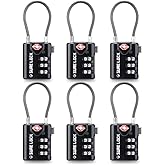 SURE LOCK TSA Approved Luggage Locks with Open Alert Indicator, 3 Digit Combination Cable Travel Lock for Suitcase, Backpack, Gym Locker, Toolbox &amp; Travel Bag(Black 6 Pack