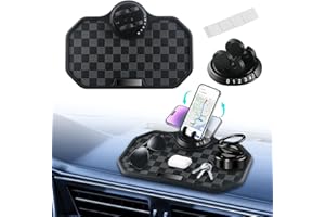 NHHEO Car Anti Slip Mat Dashboard Tray Decorations Sticky Pad Multi Functional Thickened and Widened Washable with 360° Rotating Universal Phone Pad Holder+Number Plate(Black&Gray)