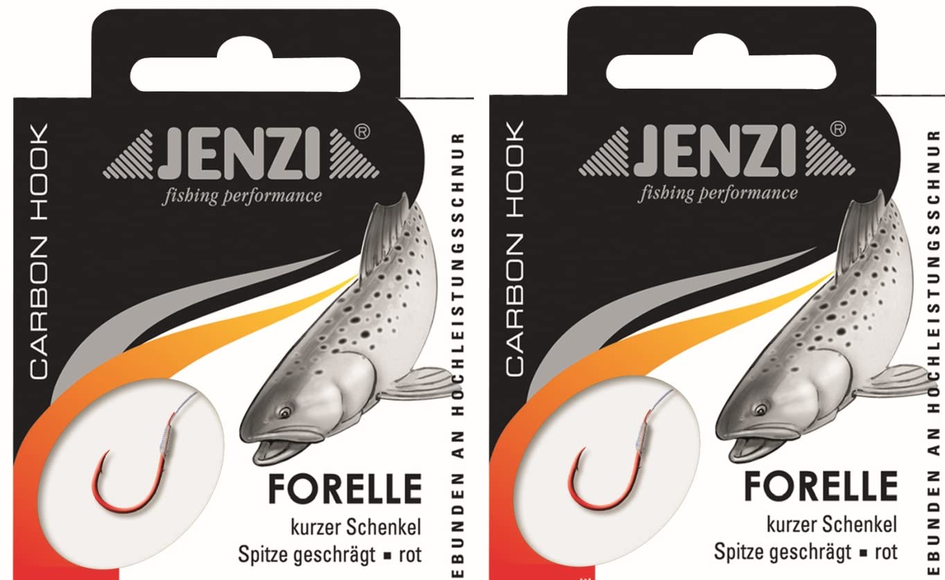 2 Packs of JENZI Tied Trout Hooks (20 Pieces) on 0.18 Mono 60 cm Hook Size 12 + Free Petri Heill Sticker