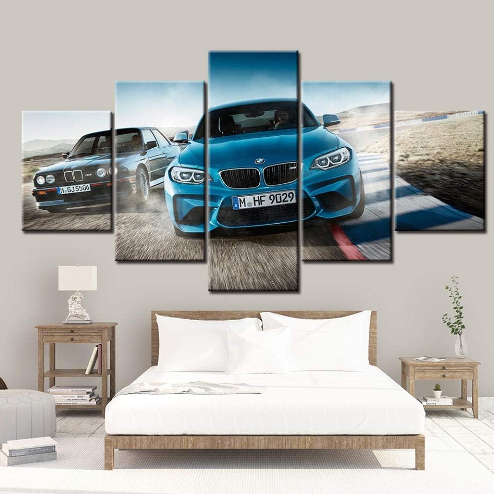YCCYYYI 5 Stück Leinwand Wandkunst Schlafzimmer-Blau-Sport-Auto-HD