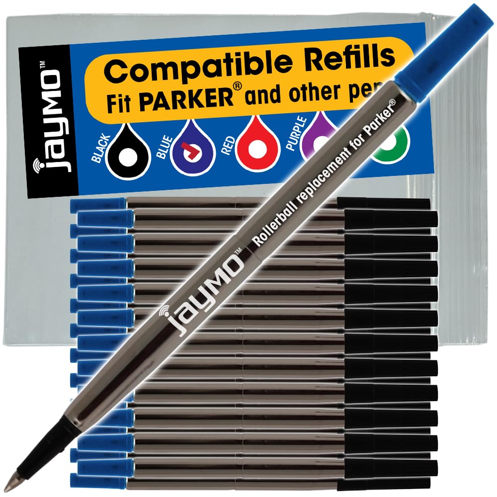 Jaymo Replacement for Parker Quink 1950324 - Measures 4.56 in / 116 mm Long - Rollerball Pen Refill - 24 Blue
