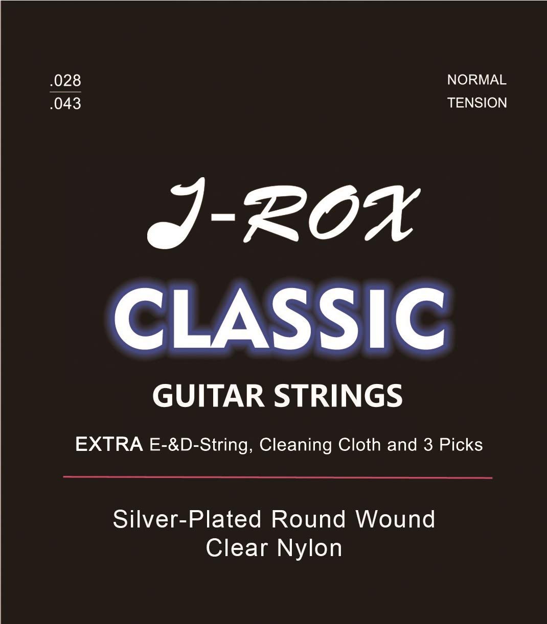 J-ROX Classical Guitar Strings - Premium Nylon Strings for Classical Guitar, Classical Guitar, Acoustic Guitar + Extra E-String + Extra D String + Cleaning Cloth + 3 Picks
