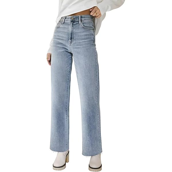 Flvsun Womens High Waisted Straight Wide Leg Jeans Casual