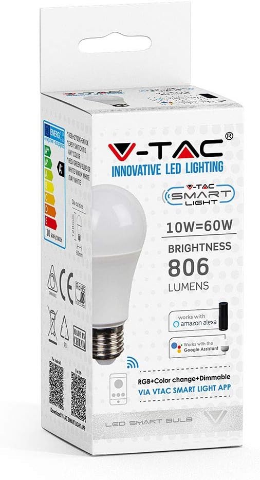 V-tac VT-5119 LED WiFi smart lamp - 10W - RGB+W - E27, White E27 A60 Rgb+ww+cw - Image 4