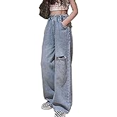 YaYabroe Girls Baggy Jeans Y2K Wide Leg Casual Ripped Cargo Jeans for Kid Teens Size 5-14 yrs