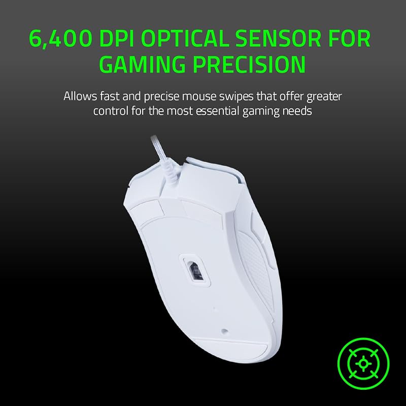 DeathAdder Essential (2021) - Mouse da Gioco Cablato con Sensore Ottico da 6400 DPI (Sensore Ottico da 6400 DPI, 5 Pulsanti Programmabili, Fattore di Forma Ergonomico) Bianco