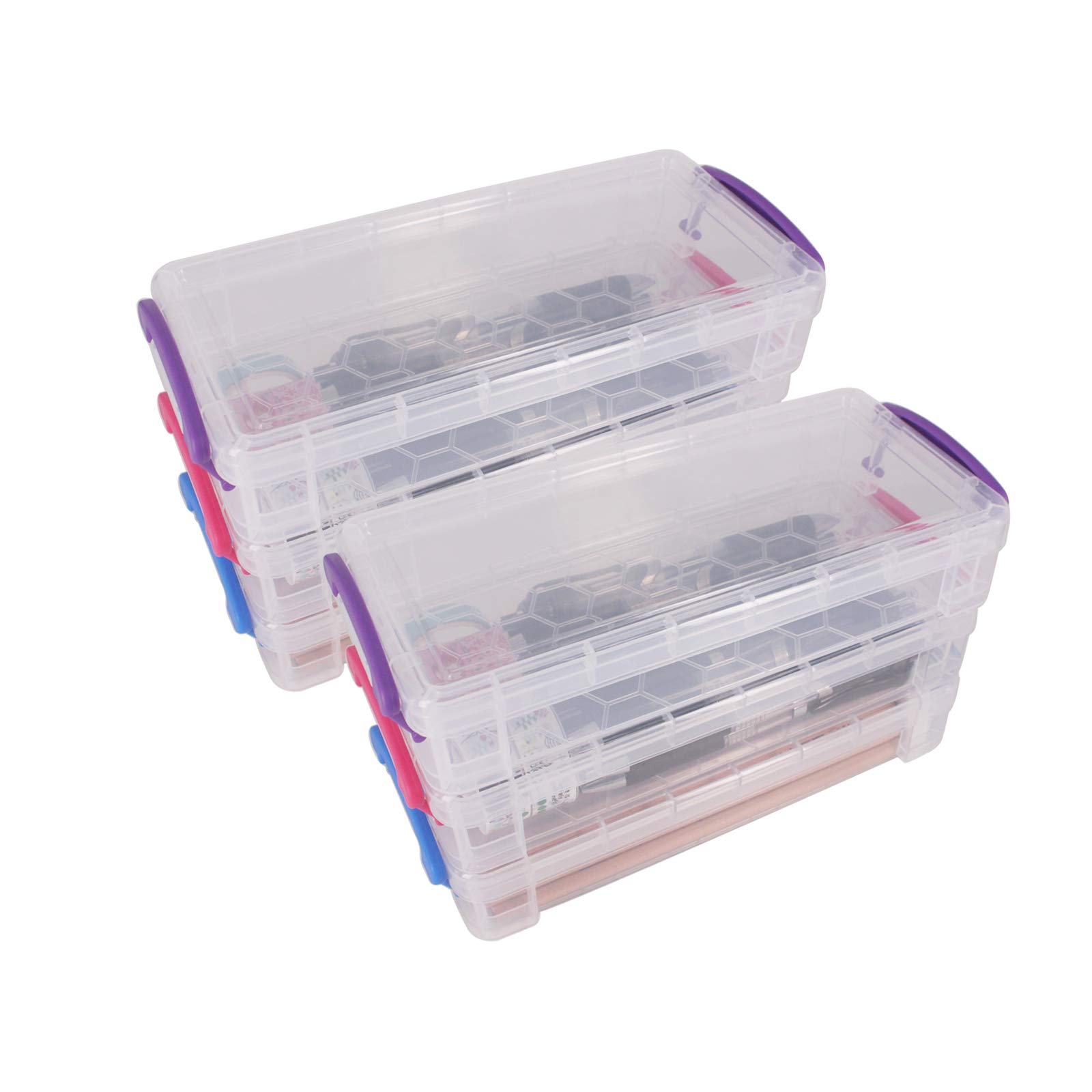 ZMCYN 6 Pack Clear Plastic Pencil Box, Large Capacity Pencil Storage Box with Lid, Stackable Pencil Box for School, Office (21.5X10X4.1cm)