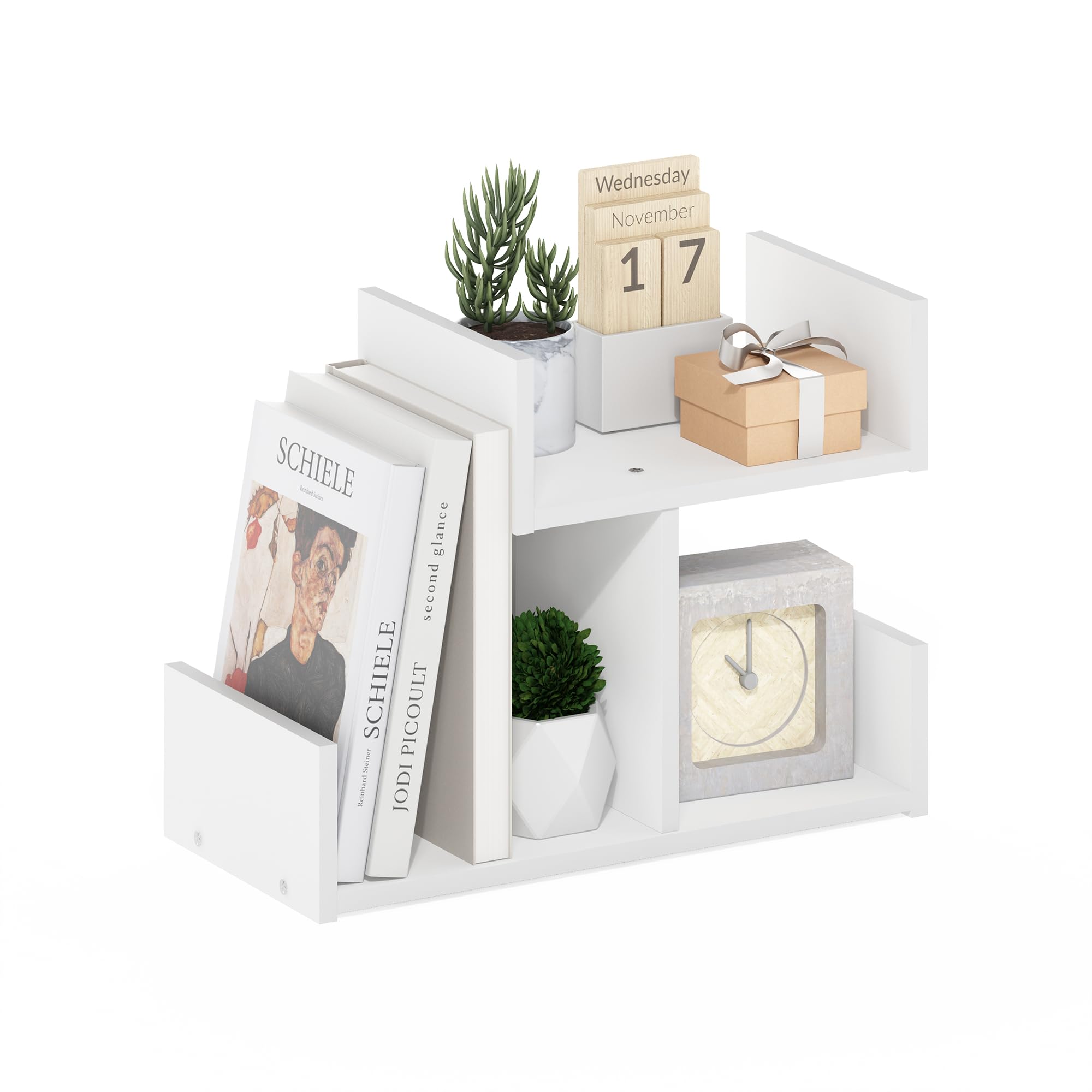 Photo 1 of Furinno Hermite Wooden Desktop Bookshelf Storage Organizer for Home and Office Supplies, White