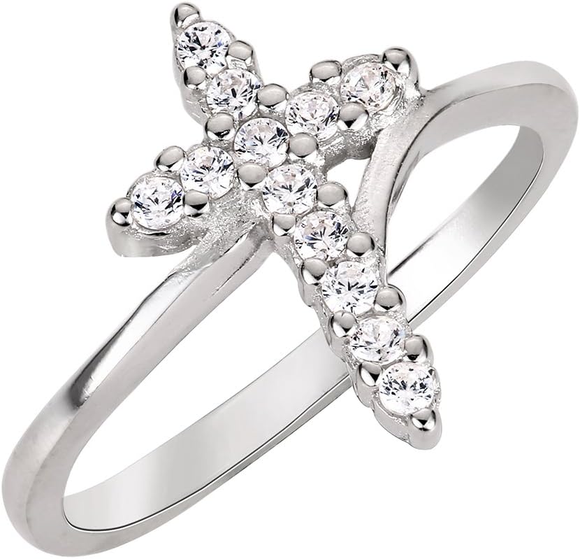 Cubic Zirconia Cross - Sterling Silver Jesus Ring Available in colors