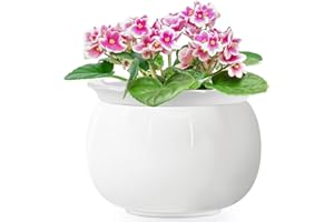 LITUDISO African Violet Pots, 8 Inch Self Watering Pots, Easy Plant Self Watering Pot, Ceramic Plant Pot with Absorbent Inner Pot for Flowers, Flower Pot Indoor - White
