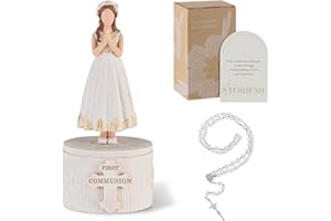 Storieme First Communion Gifts for Girls: 1st Holy Communion Decorations Keepsake Box with Rosary Cross Bracelet - Christian 