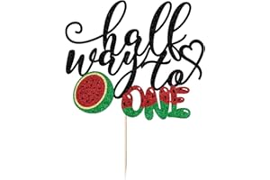 Sleyberoy Half Way to One Cake Topper,Watermelon sign Happy 6 Months Birthday, 1/2 Way to One Party 、Fruit Themed Baby Shower、Boy or Girl 6 Months Birthday Party Decorations Supplies