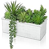 Arborus Fake Plants Succulents in Wooden Pot Faux Plants Indoor Artificial Succulent Arrangement for Home Office Farmhouse Desk Decoration