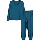 Latuza Women's Petite Pajamas Set V-Neck Top Jogger Pants