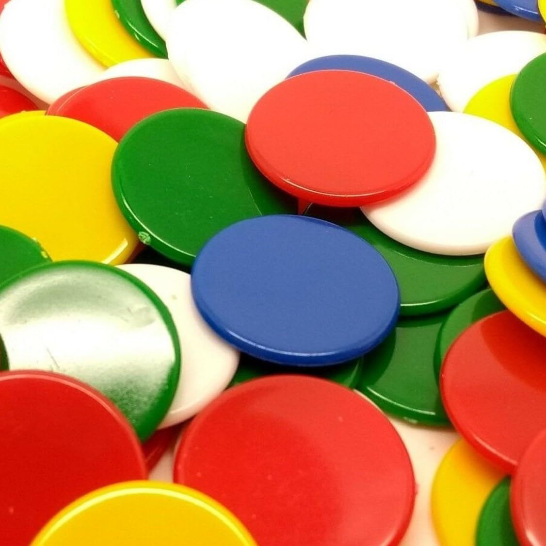 Plastic Counters, 22mm, 5 Colour Mix (Red, Yellow, White, Blue and Green), Pack of 100