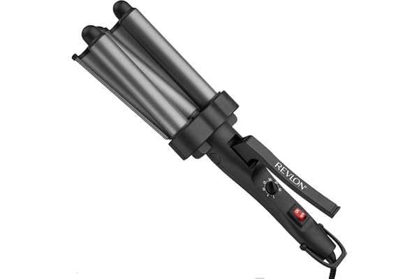 Revlon RV084F Hair Waver 3 Barrel, Tourmaline Ceramic Coating, 30 Heat settings, All Hair Types, Jumbo Size, Shiny Waves, Gre