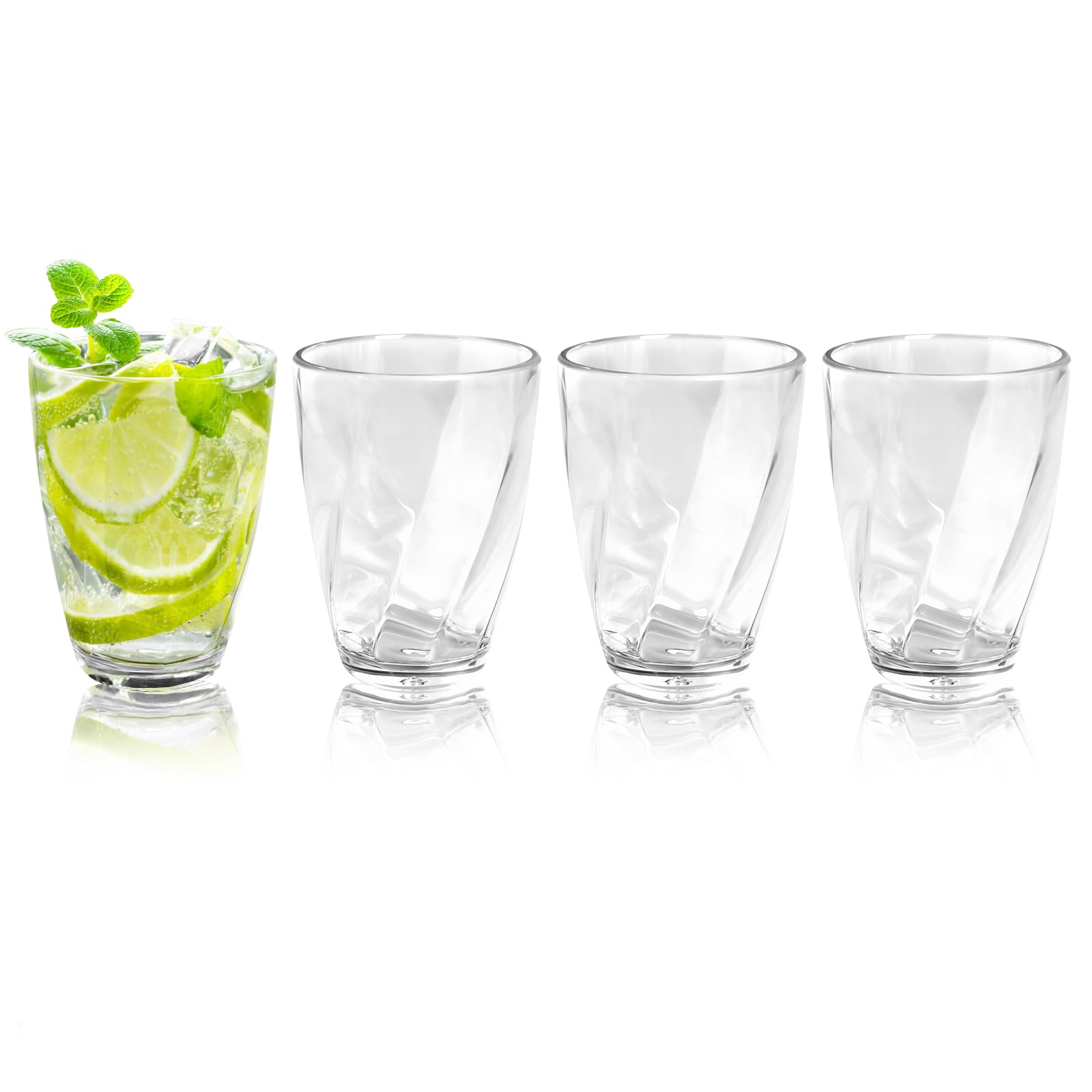 Vilike Clear Plastic Tumblers, Set of 4 Reusable Drinking Glasses 350ml for Party, BBQs, Picnics, Stackable Plastic Cups for Water, Beverage, Cocktail
