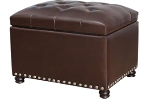Joveco Faux Leather Storage Ottoman Bench Rectangle 24 Inch Foot Rest Ottomans (Brown)