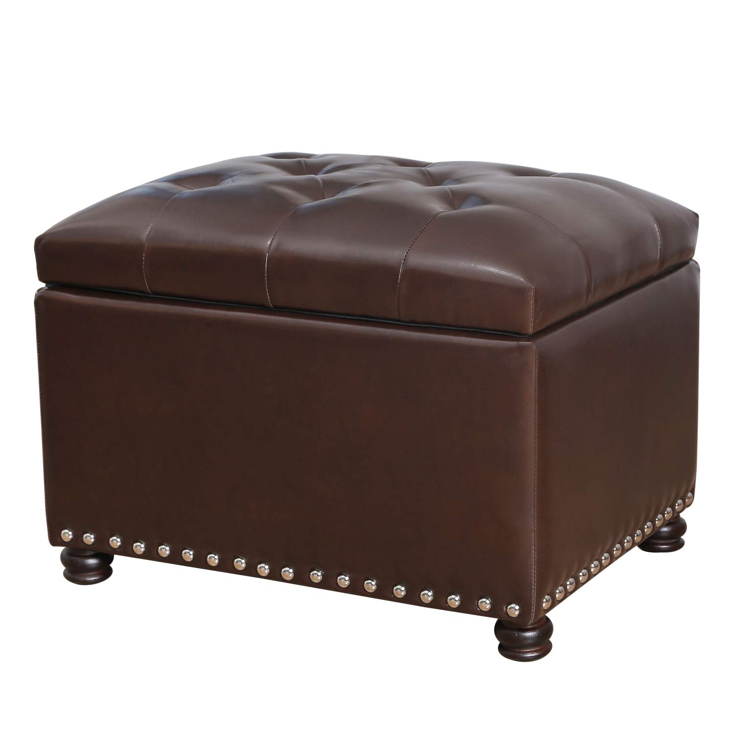Joveco Leather Storage Ottoman Bench Rectangle 24 Inch Foot Rest Ottomans Stool for Living Room Bedroom(Brown)