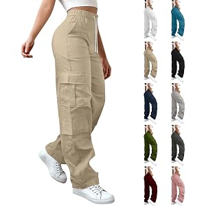 UAIJMUBN Cargo Pants for Women High Waisted Hiking Pants Baggy Stretchy Wide Leg Y2K Streetwear with Pockets