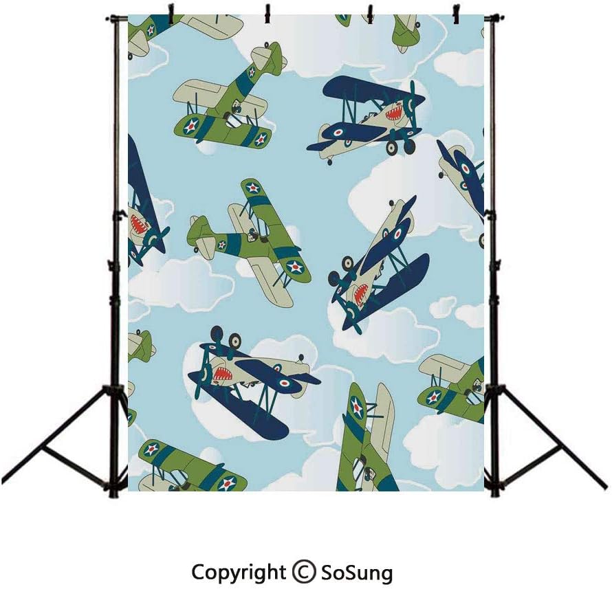 10x20Ft Vinyl Airplane Decor Backdrop for Photography,Vintage Allied Plane Flying Pattern Cartoon Children Kids Repeating Toys shark Teeth Decorative Background Newborn Baby Photoshoot Portrait Studio