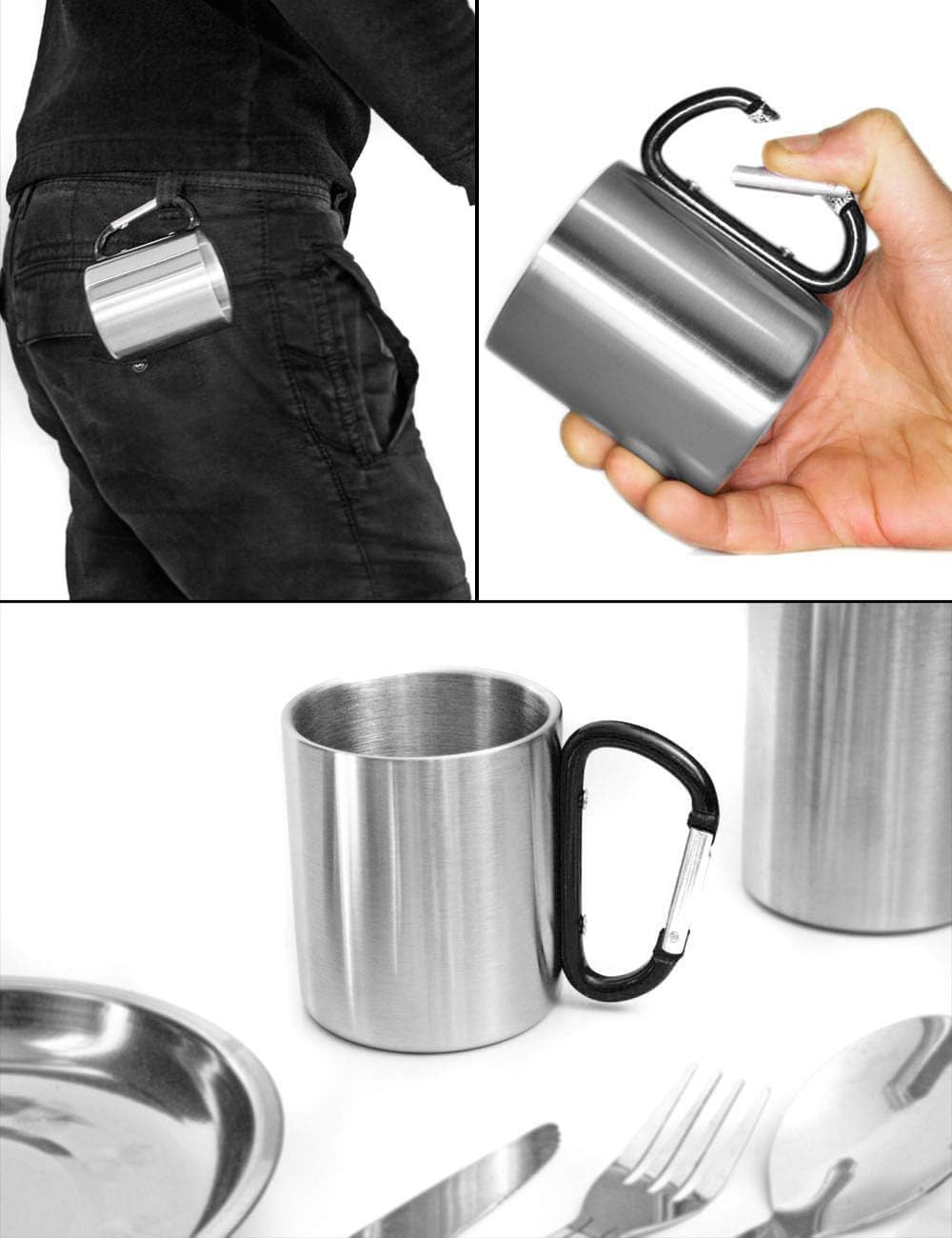Outdoor Saxx - Heavy Duty Camping Mug with Carabiner Handle Stainless Steel 250ml (Silver/Black) - Image 5