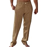 Runcati Mens Casual Pants Linen Elastic Waist Lightweight Straight Leg Pants Cotton Loose Fit Summer Beach Yoga Trousers