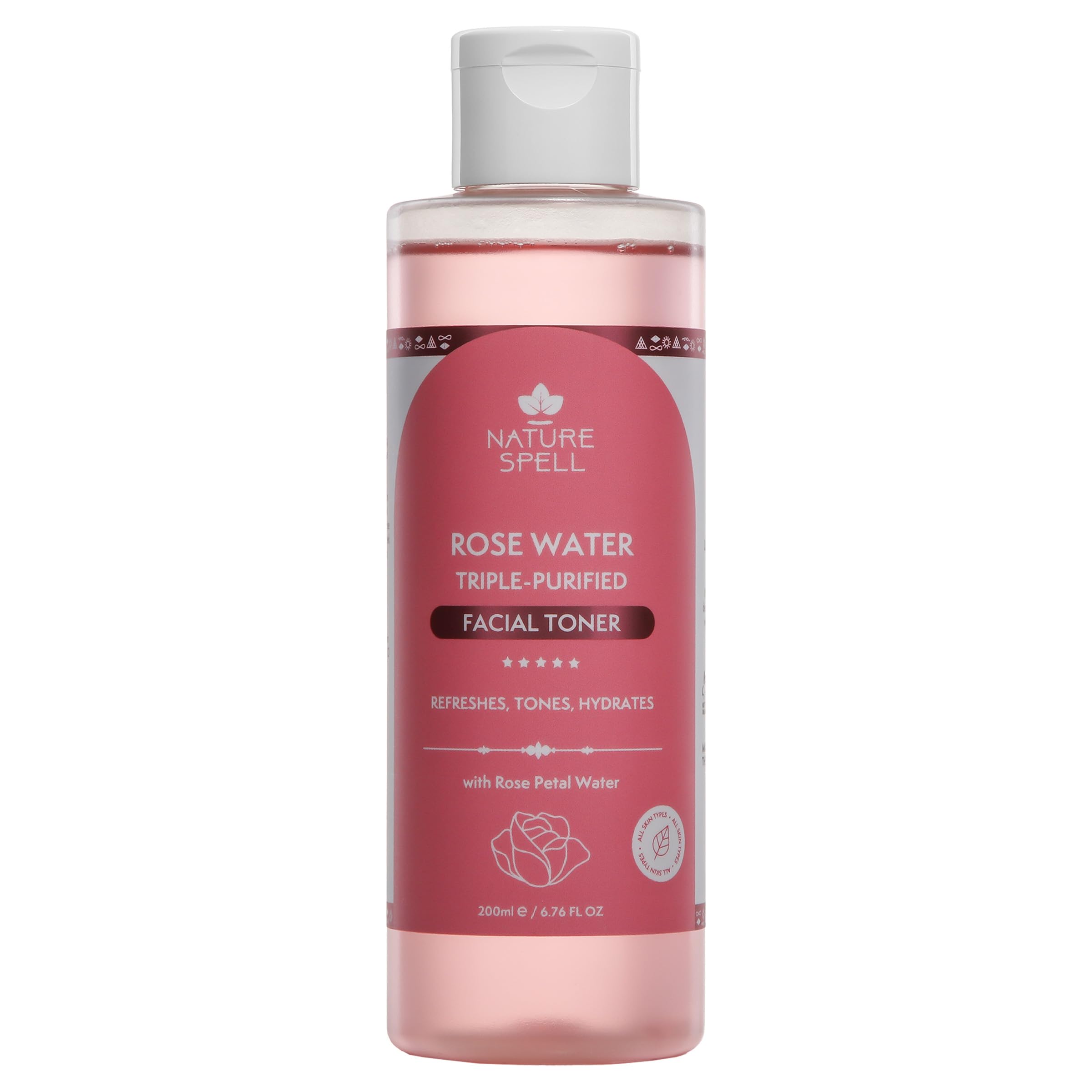 Nature Spell Rose Water Facial Toner, Hydrates & Restores Skin pH Balance, Suitable for All Skin Types, Vegan, 200ml