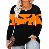 CARCOS Plus Size Tops for Women Color Block Flower/Striped/Camo Crew Neck Long Sleeve Tee Shirt