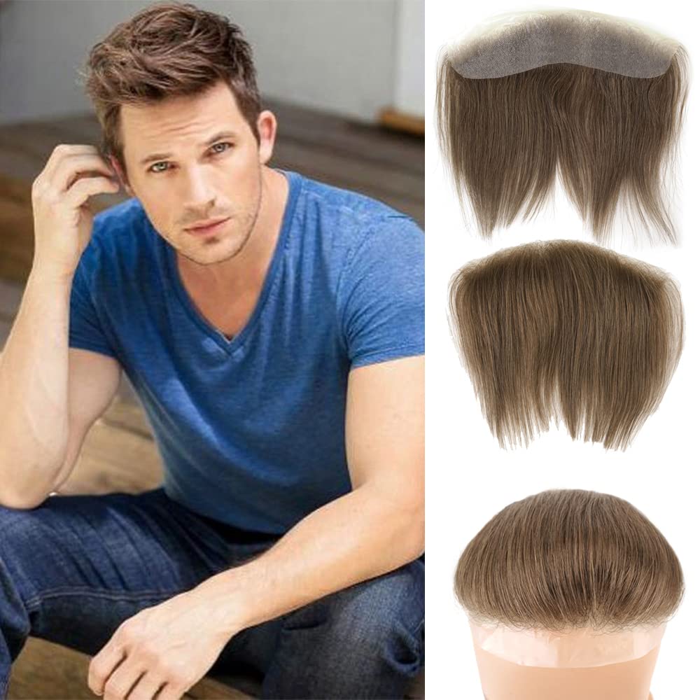Lordhair V-Shape Frontal Hairpiece for Men, Natural Human Hair System with PU Thin Skin for Receding Hairline Coverage