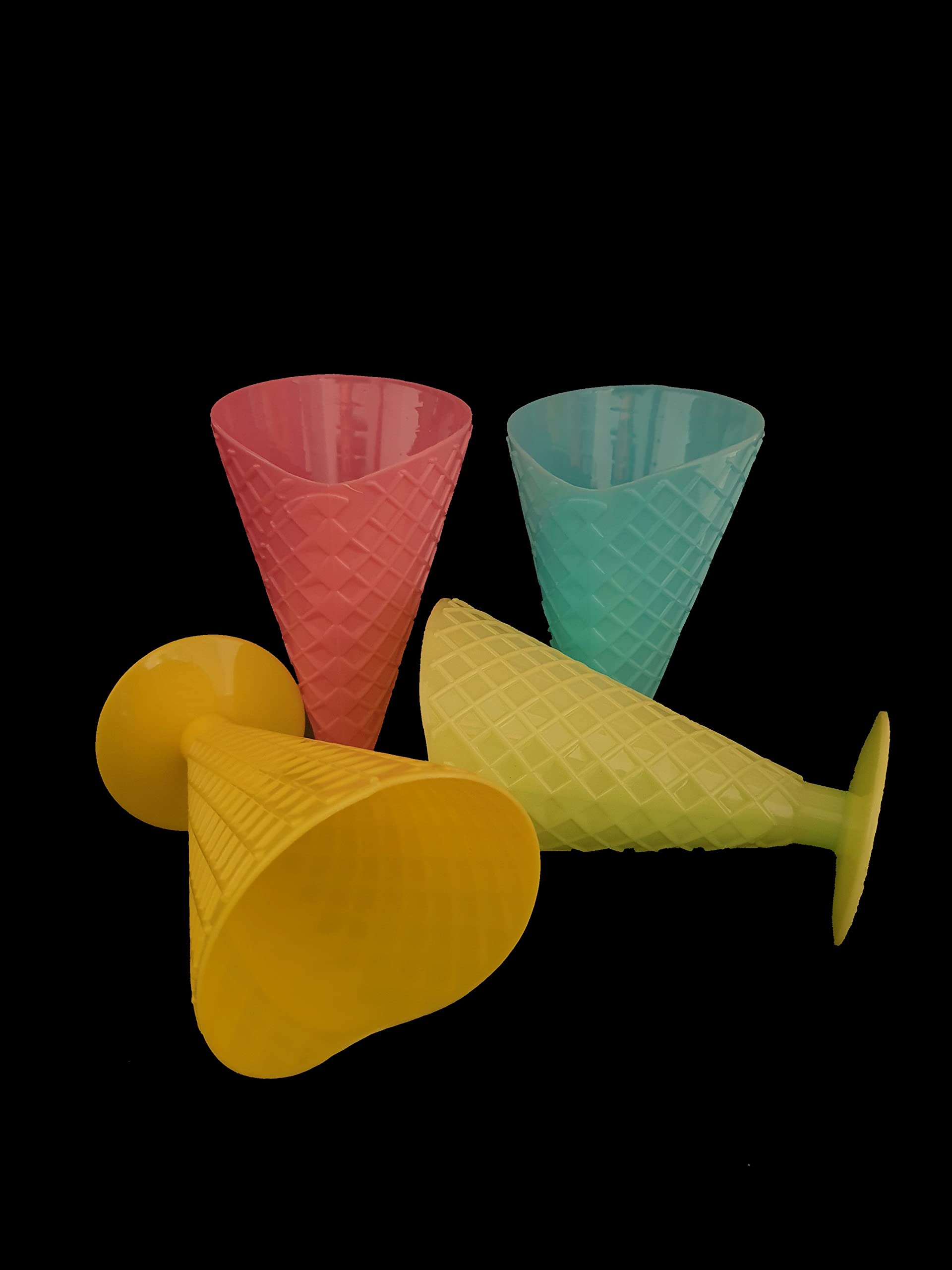 eMKay® Set of 4 16cm ICE Cream Sundae Glass Plastic Cone Shaped Dessert Cups/Bowls Gelato Scoop - Four Assorted Cute Colours