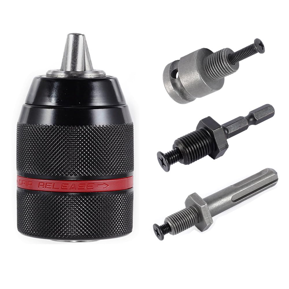 Photo 1 of 1.5-13mm Keyless Drill Chuck Metal Heavy Duty 1/2''-20UNF with SDS-Plus Shank 1/4" Hex Shank 1/2'' Socket Square Wrench Adapter for Impact Driver, Electric Drill, Hammer Drill