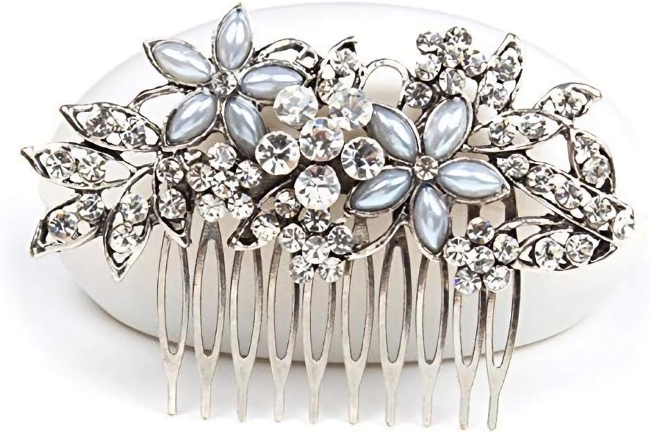 Gracewedding Women's Jewellery Comb for Hair Flower Vintage Clip Hair Comb Bridal Hair Comb Wedding Crystal Rhinestone Pearls Hair Comb Bridal