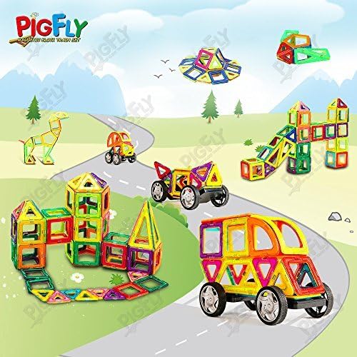 Pigflytech Magnetic Building Blocks with 66 pcs 3D Building tiles Construction Playboards - Magna Tiles Creativity beyond Imagination with Unique shapes