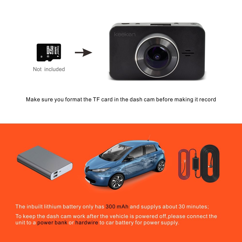 Car Dash cam Recorder,Full HD 1080p,Parking Mode and Wide 156 Degree Angle Large 3 inch LCD,WDR Function Keeken G229