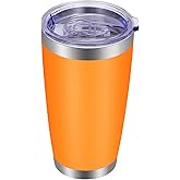 VEGOND 20oz Tumbler with Lid and Straw Stainless Steel Tumbler Cup Vacuum Insulated Double Wall Travel Coffee Mug Powder Coated Coffee Cup(Orange 1 Pack)